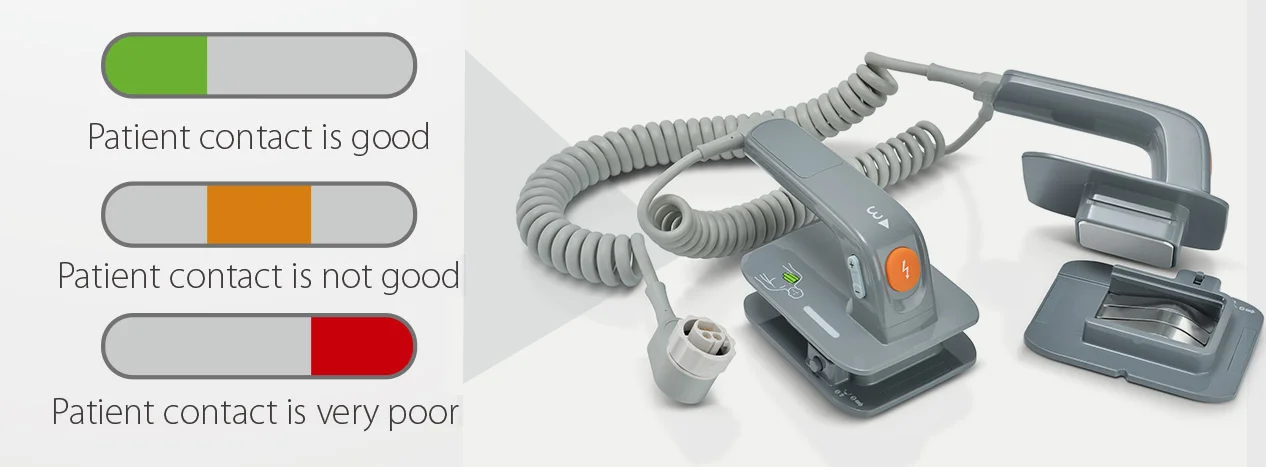 На электродах uMED 20 расположены кнопки выбора мощности, зарядки и подачи разряда, упрощающие работу врачей.