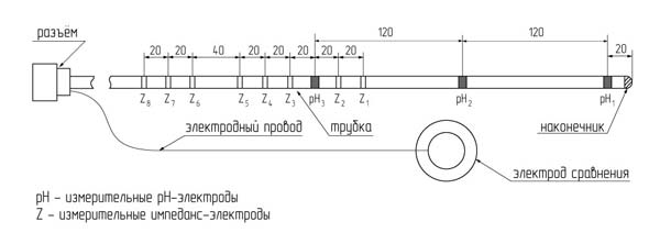 ZpH-зонд с одним рН-электродом в пищеводе